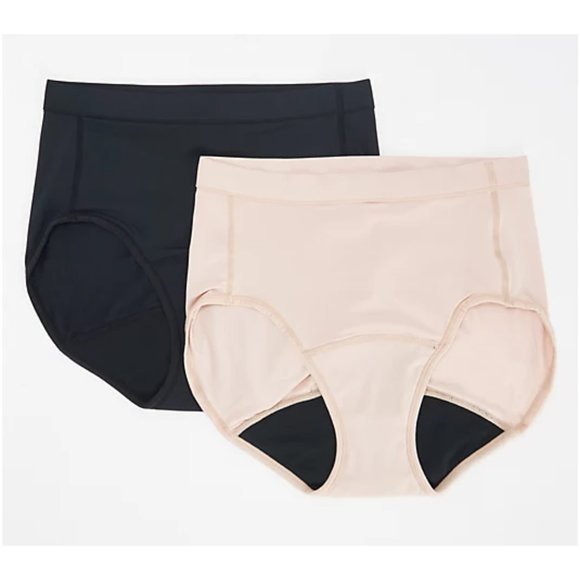 Breezies Sunbeige/Black Leak Proof Set of 2 High Cut Briefs Size Medium - Picture 1 of 6